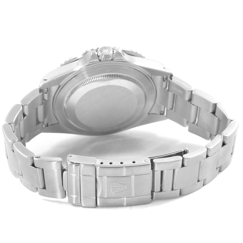 This image shows the backside and bracelet of a Rolex GMT-Master 16710 Men's Stainless Steel Black Dial 16710 Men's Stainless Steel Black Dial watch, emphasizing the case back and clasp.