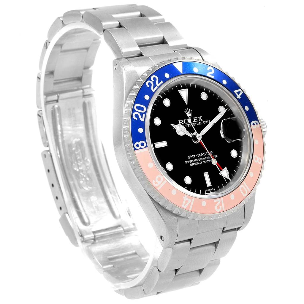The image shows a Rolex GMT-Master 16700 Men's Stainless Steel Black Dial 16700 Men's Stainless Steel Black Dial watch at a three-quarter angle, highlighting its bezel, dial, and bracelet.