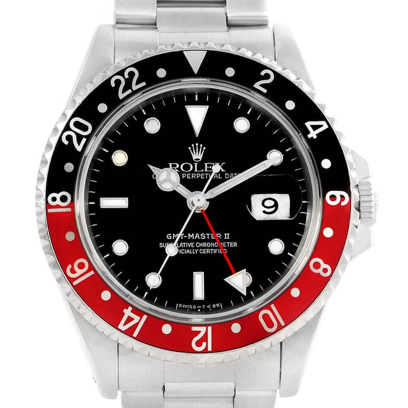 Rolex GMT Master II Black Red Coke Bezel Insert Watch 16710 Box Papers SwissWatchExpo