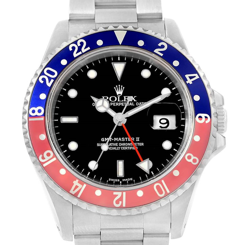 Rolex GMT Master II 40 Blue Red Pepsi Bezel Mens Watch 16710 SwissWatchExpo