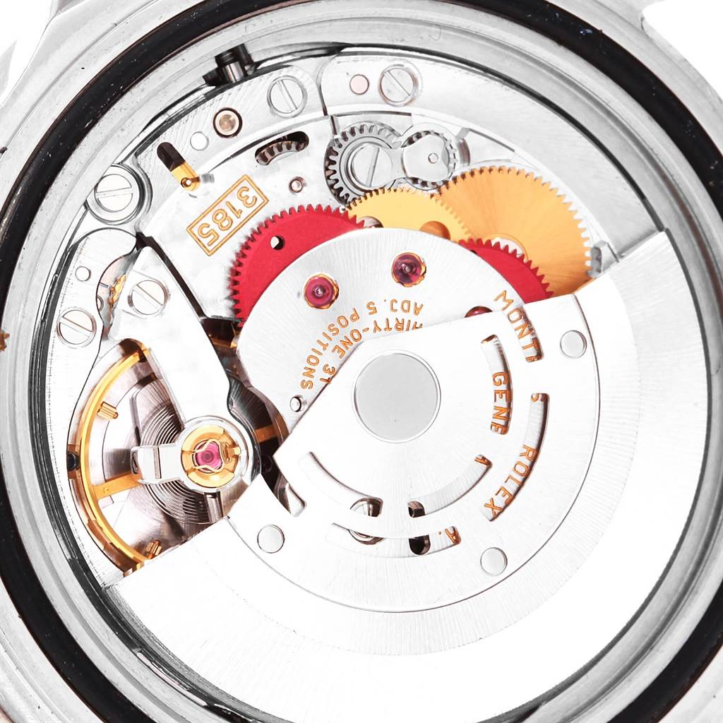 This image shows the detailed internal movement mechanism of a Rolex GMT-Master 16710 Men's Stainless Steel Black Dial 16710 Men's Stainless Steel Black Dial watch from a close-up angle.