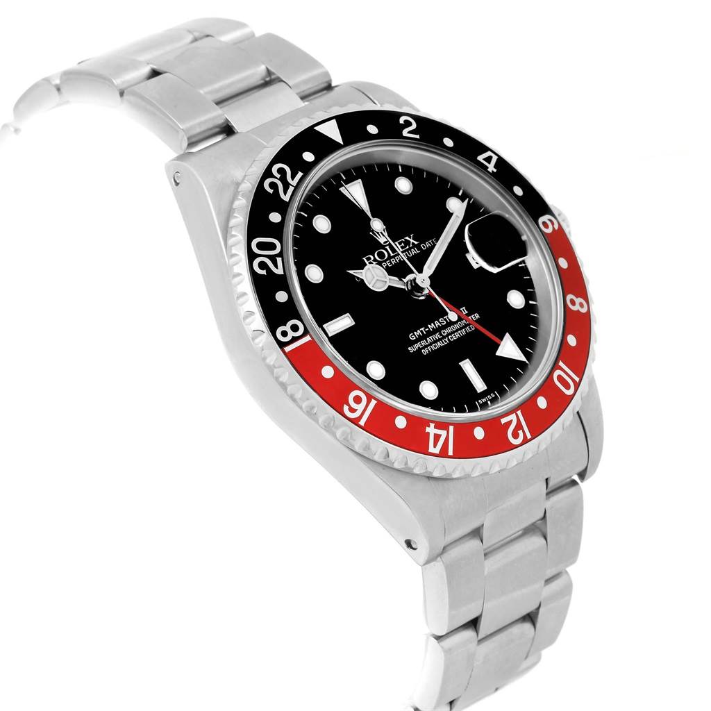 The Rolex GMT-Master 16710 Men's Stainless Steel Black Dial 16710 Men's Stainless Steel Black Dial watch is shown at a slight angle, displaying the face, bezel and part of the bracelet.