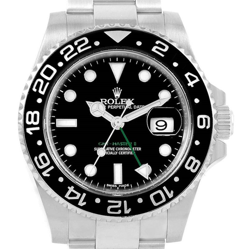Rolex GMT Master II Green Hand Steel Mens Watch 116710 Box Card SwissWatchExpo
