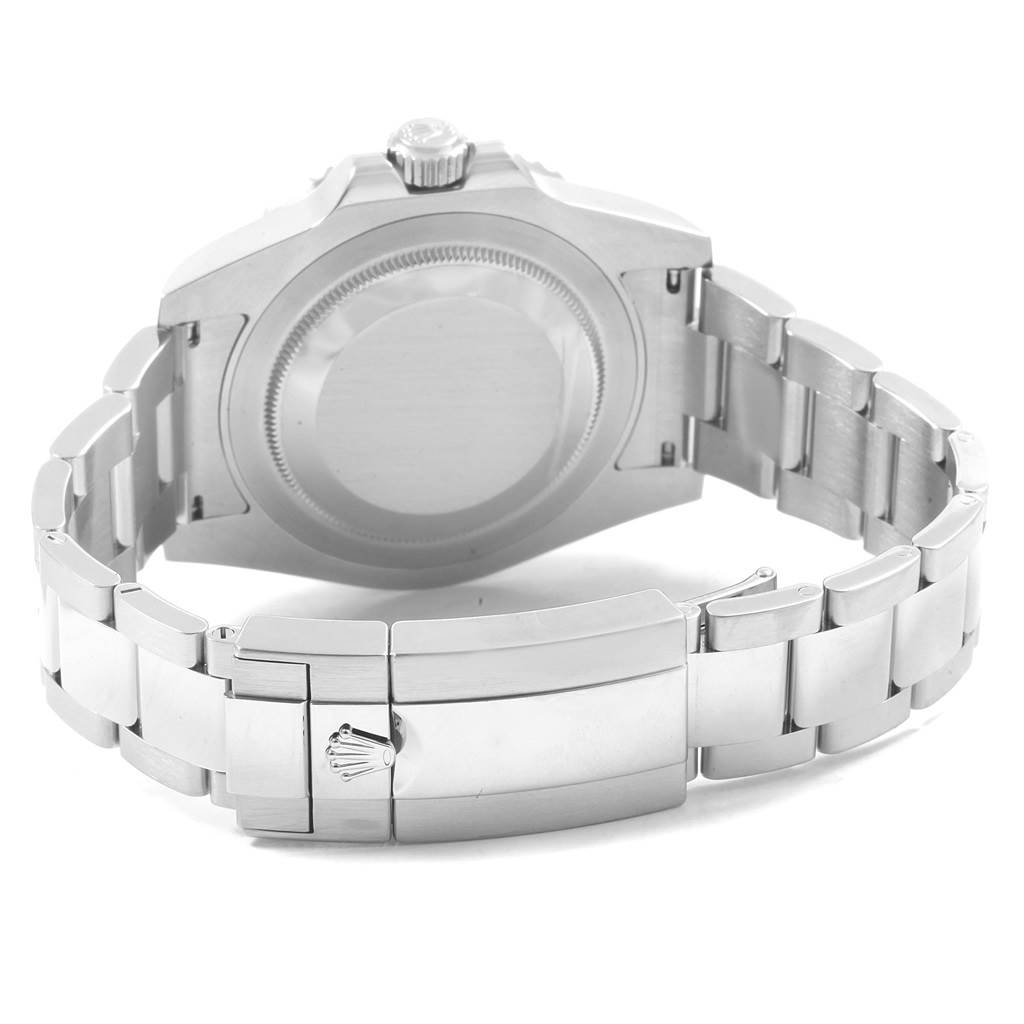 This image shows the back case, crown, and clasp of a Rolex GMT-Master 116710 Men
s Stainless Steel Black Dial 116710 Men
s Stainless Steel Black Dial watch.