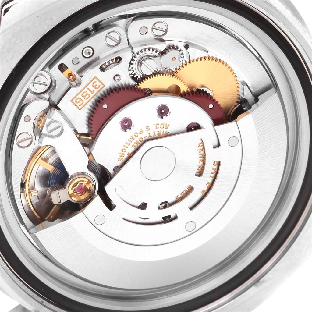 This image shows the movement mechanism of the Rolex GMT-Master 116710 Men
s Stainless Steel Black Dial 116710 Men
s Stainless Steel Black Dial watch from a rear angle.
