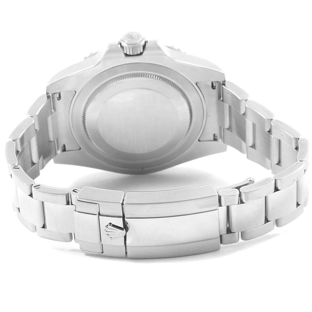 The image shows the back of a Rolex GMT-Master 116710 Men's Stainless Steel Black Dial 116710 Men's Stainless Steel Black Dial watch, highlighting the case back, bracelet, and clasp.