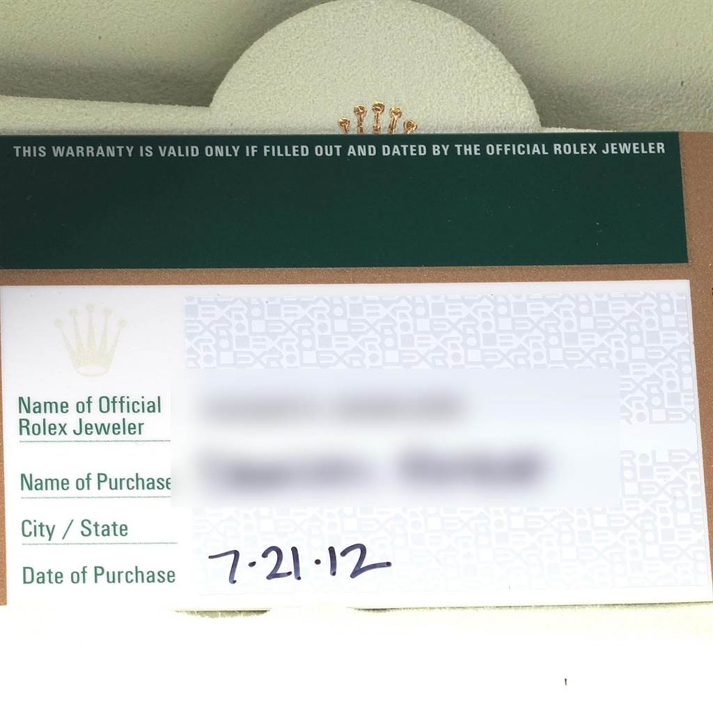 This image shows a warranty card for the Rolex GMT-Master 116710 Men's Stainless Steel Black Dial 116710 Men's Stainless Steel Black Dial, from an official Rolex jeweler.