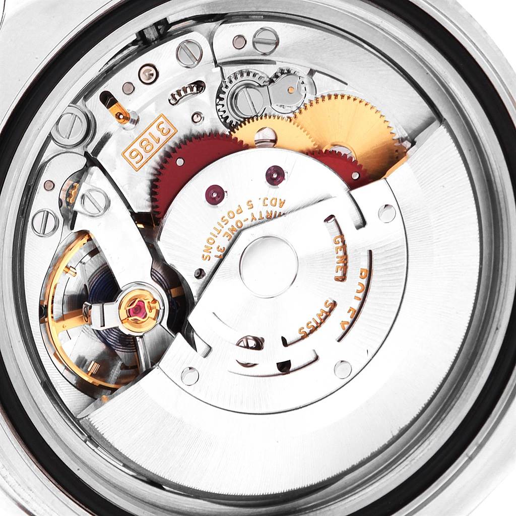 This is a close-up view of the movement mechanism inside a Rolex GMT-Master 116710 Men's Stainless Steel Black Dial 116710 Men's Stainless Steel Black Dial watch.