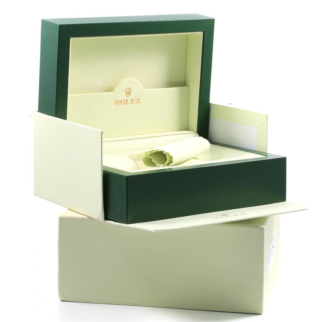 The image shows the open box for a Rolex GMT-Master 116710 Men's Stainless Steel Black Dial 116710 Men's Stainless Steel Black Dial watch, revealing the interior and packaging materials.