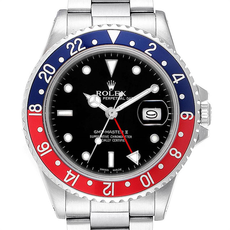 Rolex GMT Master Fat Lady Vintage Pepsi Blue Red Bezel Watch 16760 SwissWatchExpo