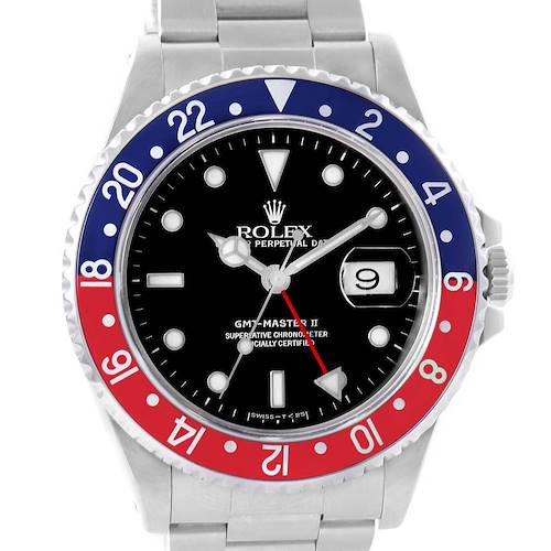 Photo of Rolex GMT Master II 40 Blue Red Pepsi Bezel Steel Watch 16710