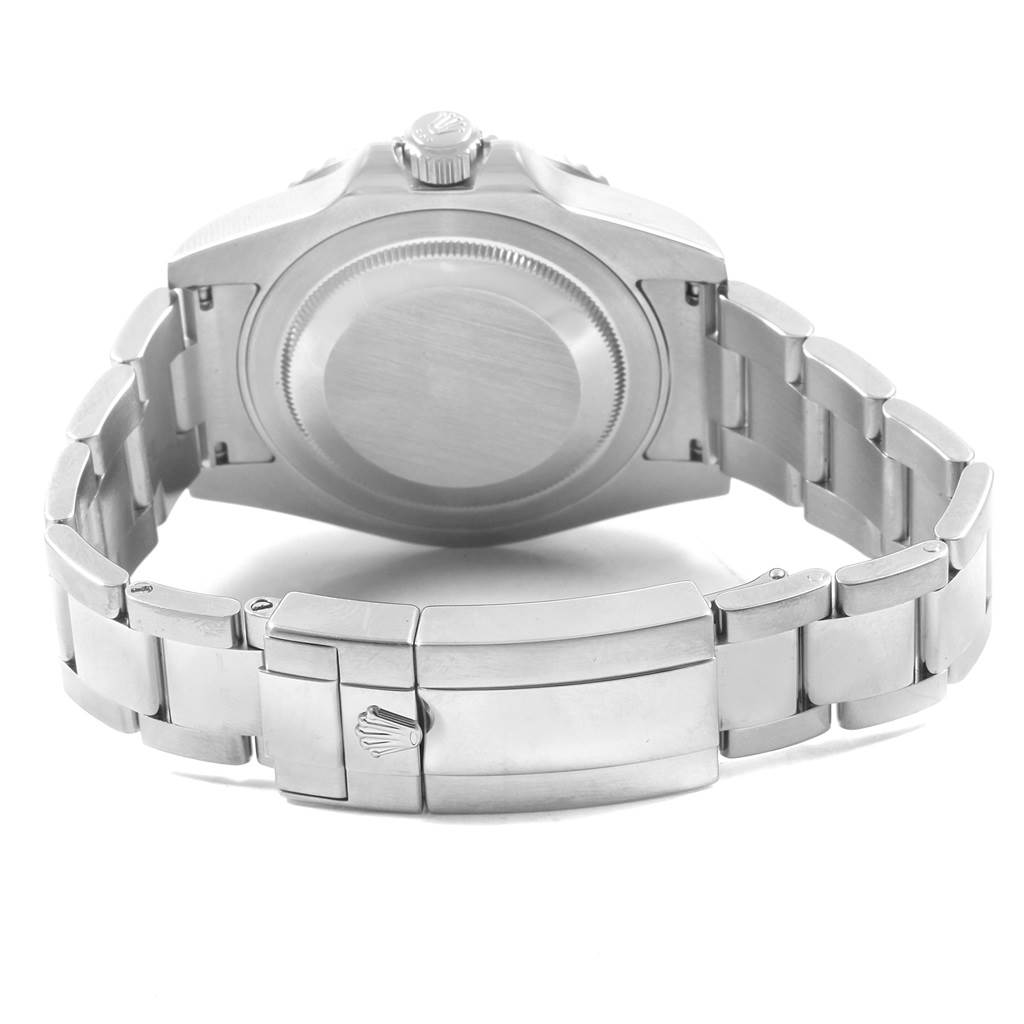 The image shows the back case and bracelet clasp of a Rolex GMT-Master 116710 Men's Stainless Steel Black Dial 116710 Men's Stainless Steel Black Dial watch.