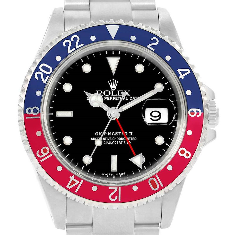 Rolex GMT Master II 40mm Blue Red Pepsi Bezel Mens Watch 16710 SwissWatchExpo
