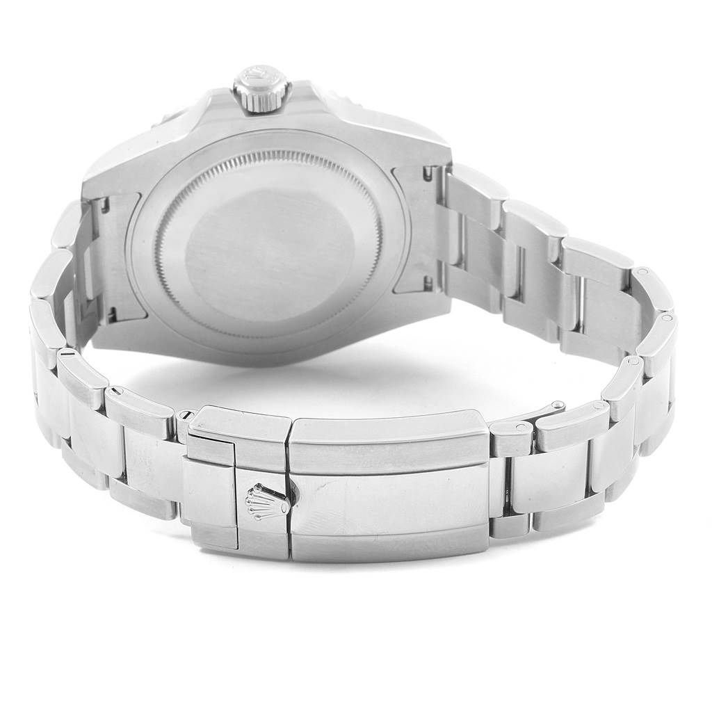 The image shows the rear view of a Rolex GMT-Master 116710 Men's Stainless Steel Black Dial 116710 Men's Stainless Steel Black Dial watch, featuring the case back and the stainless steel bracelet with the clasp.