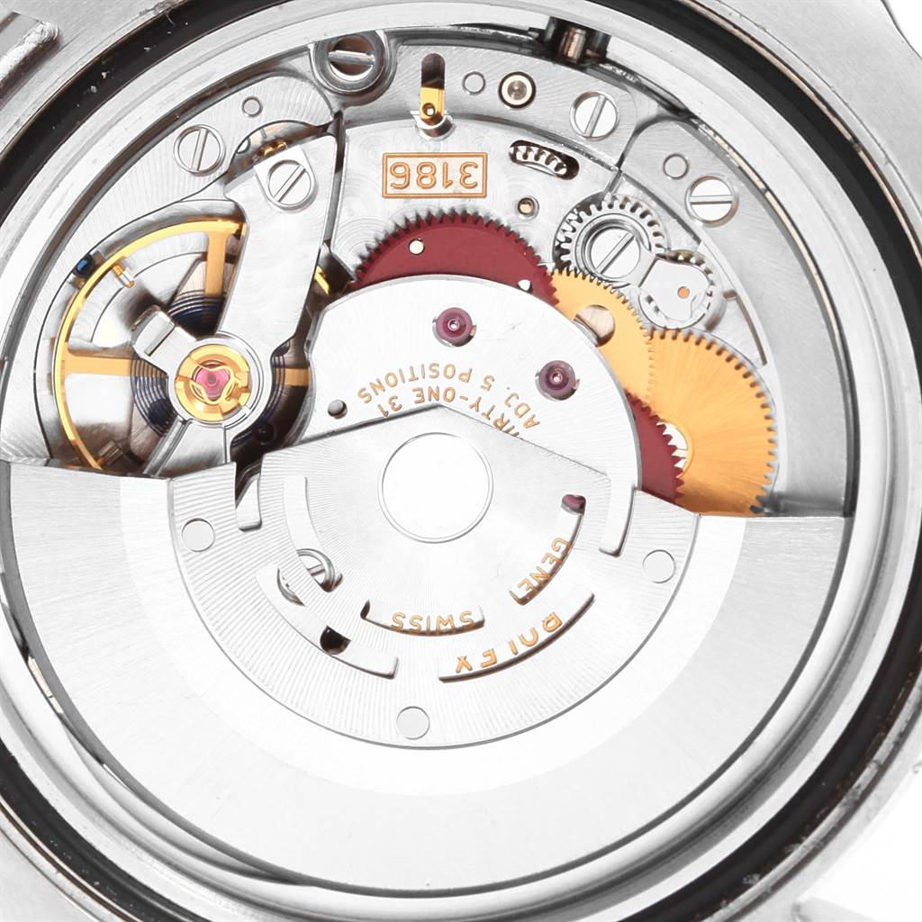 This image shows the intricate internal mechanical movement of a Rolex GMT-Master 116710 Men's Stainless Steel Black Dial 116710 Men's Stainless Steel Black Dial watch from a back angle.