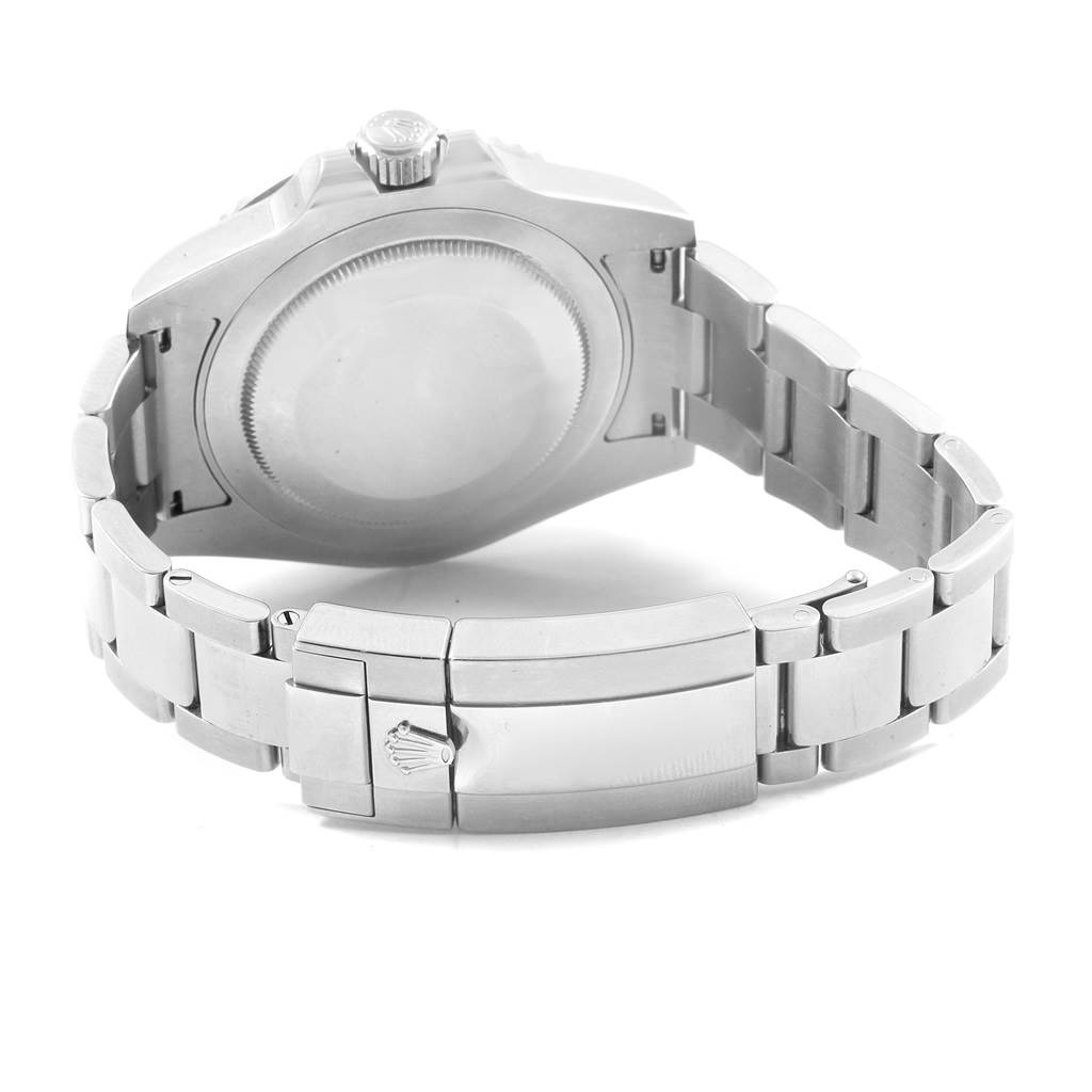 The image shows the back case, crown, and bracelet clasp of a Rolex GMT-Master 116710 Men's Stainless Steel Black Dial 116710 Men's Stainless Steel Black Dial watch from the rear angle.