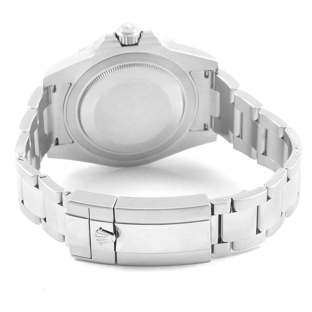 This image shows the back case and bracelet of a Rolex GMT-Master 116710 Men's Stainless Steel Black Dial 116710 Men's Stainless Steel Black Dial watch from a rear angle.