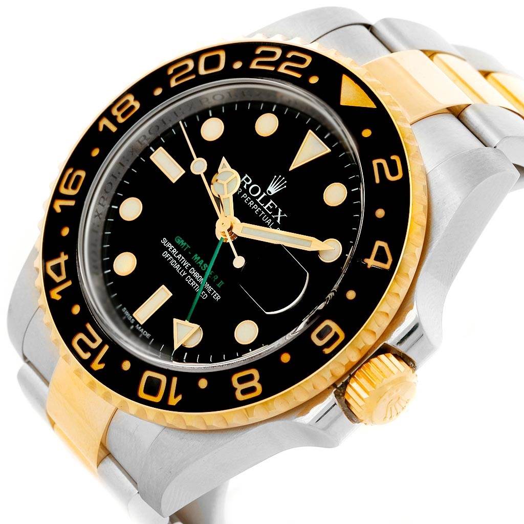 This image shows a Rolex GMT-Master 116713 Men
s Stainless Steel Black Dial 116713 Men
s Stainless Steel Black Dial watch at a slight angle, highlighting the face, bezel, crown, and part of the bracelet.