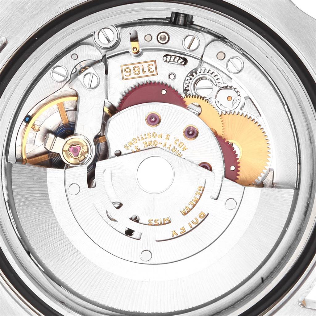 This image shows the internal mechanical components of a Rolex GMT-Master 116713 Men
s Stainless Steel Black Dial 116713 Men
s Stainless Steel Black Dial watch, viewed from the back.