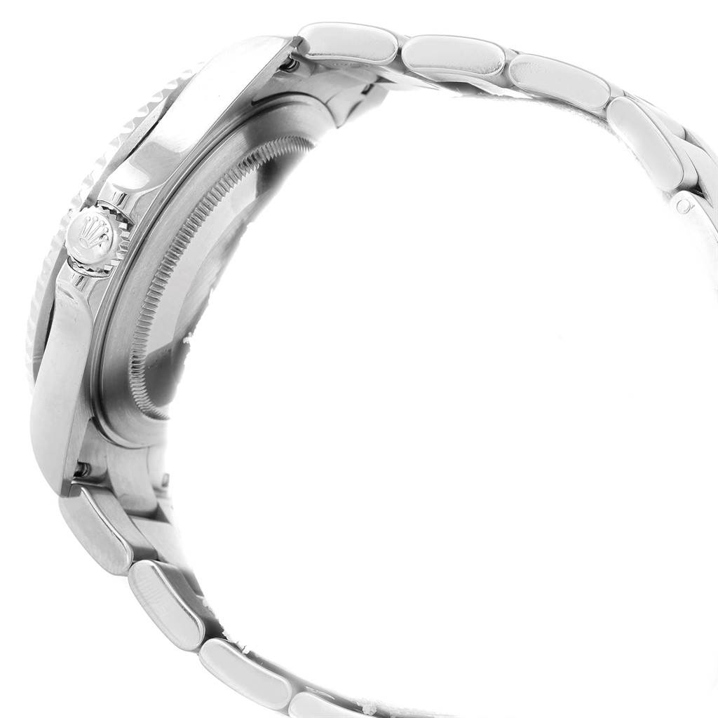 The image shows a side view of the Rolex GMT-Master 20121 Men's Stainless Steel Black Dial 20121 Men's Stainless Steel Black Dial watch, highlighting the case, crown, and bracelet.