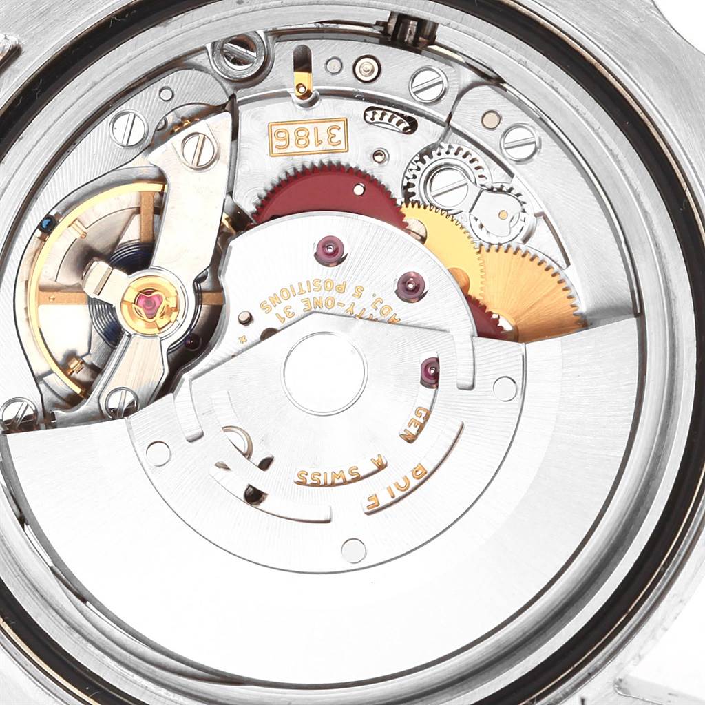 This image shows the movement and internal components of a Rolex GMT-Master 116710 Men's Stainless Steel Black Dial 116710 Men's Stainless Steel Black Dial watch viewed from the back.