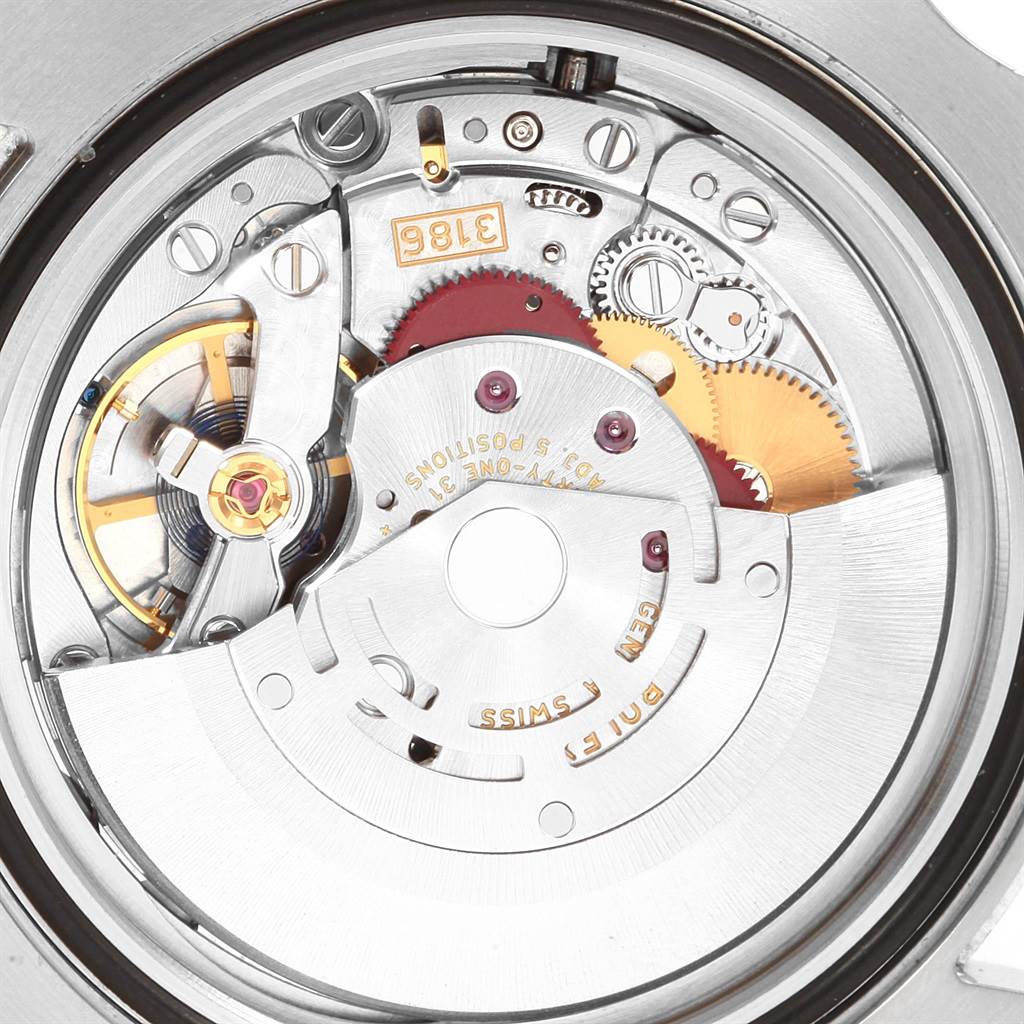 The image shows the intricate internal movement mechanism of a Rolex GMT-Master 116710 Men's Stainless Steel Black Dial 116710 Men's Stainless Steel Black Dial watch, viewed from the rear case.