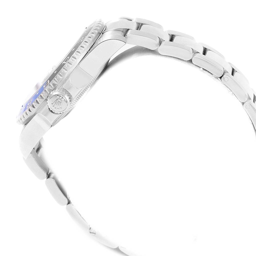 The image shows a side view of a Rolex GMT-Master 116710 Men's Stainless Steel Black Dial 116710 Men's Stainless Steel Black Dial watch, highlighting the crown and bracelet.