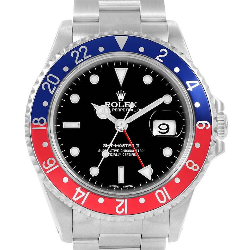 Rolex GMT Master II 40mm Blue Red Pepsi Bezel Mens Watch 16710 SwissWatchExpo