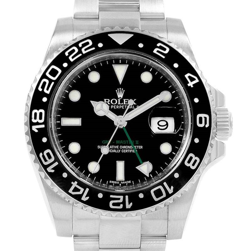 Rolex GMT Master II Green Hand Steel Mens Watch 116710 Box Card SwissWatchExpo