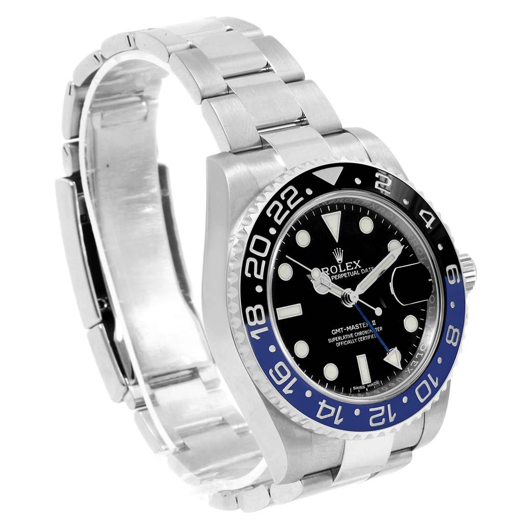 This image shows a Rolex GMT-Master 116710 Men's Stainless Steel Black Dial 116710 Men's Stainless Steel Black Dial II watch at a three-quarter angle, highlighting the face, bezel, and bracelet.