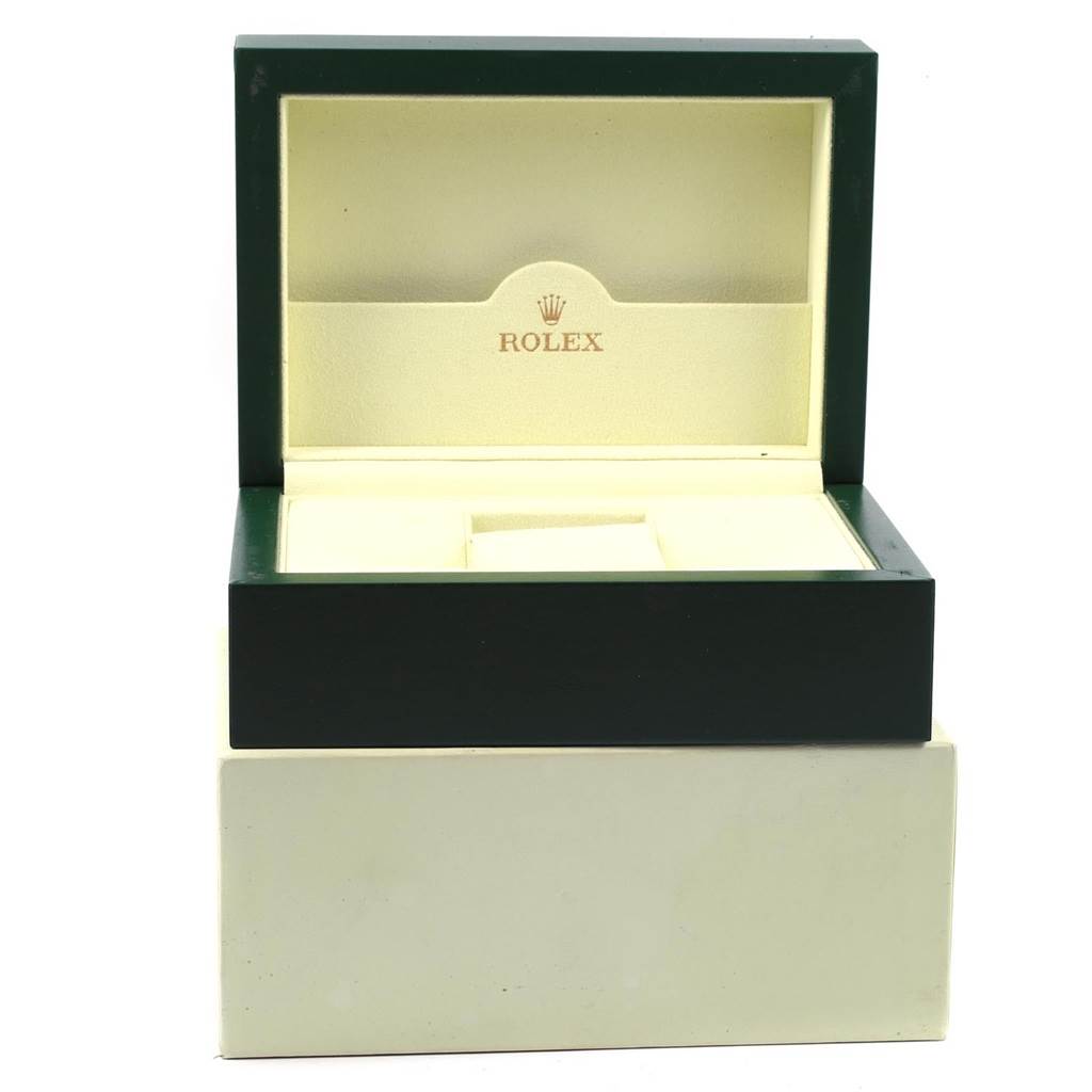 The image shows an open box for a Rolex GMT-Master 116710 Men's Stainless Steel Black Dial 116710 Men's Stainless Steel Black Dial watch, displaying the inner cushioning and the brand logo.