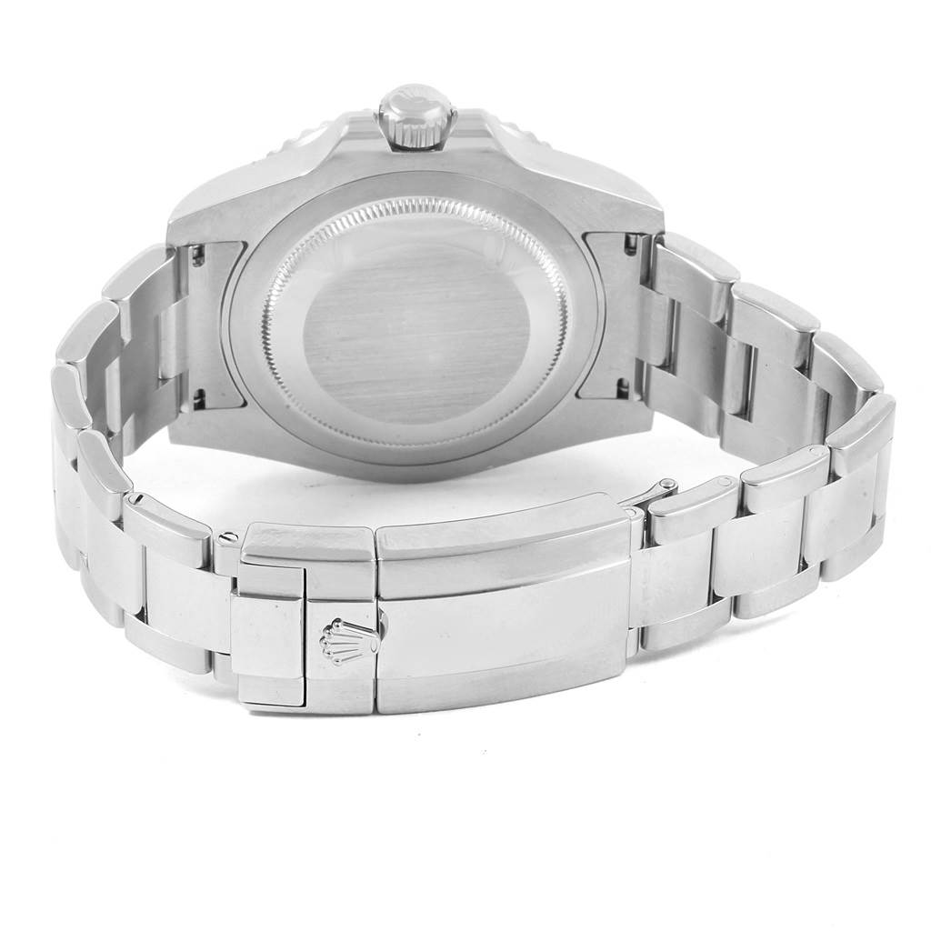 This image shows the back case and bracelet clasp of a Rolex GMT-Master 116710 Men's Stainless Steel Black Dial 116710 Men's Stainless Steel Black Dial watch from a rear angle.