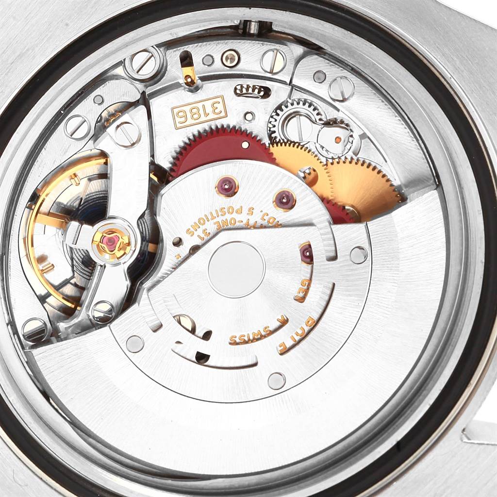 The image shows the inner mechanical movement of a Rolex GMT-Master 116710 Men's Stainless Steel Black Dial 116710 Men's Stainless Steel Black Dial watch from a back angle.