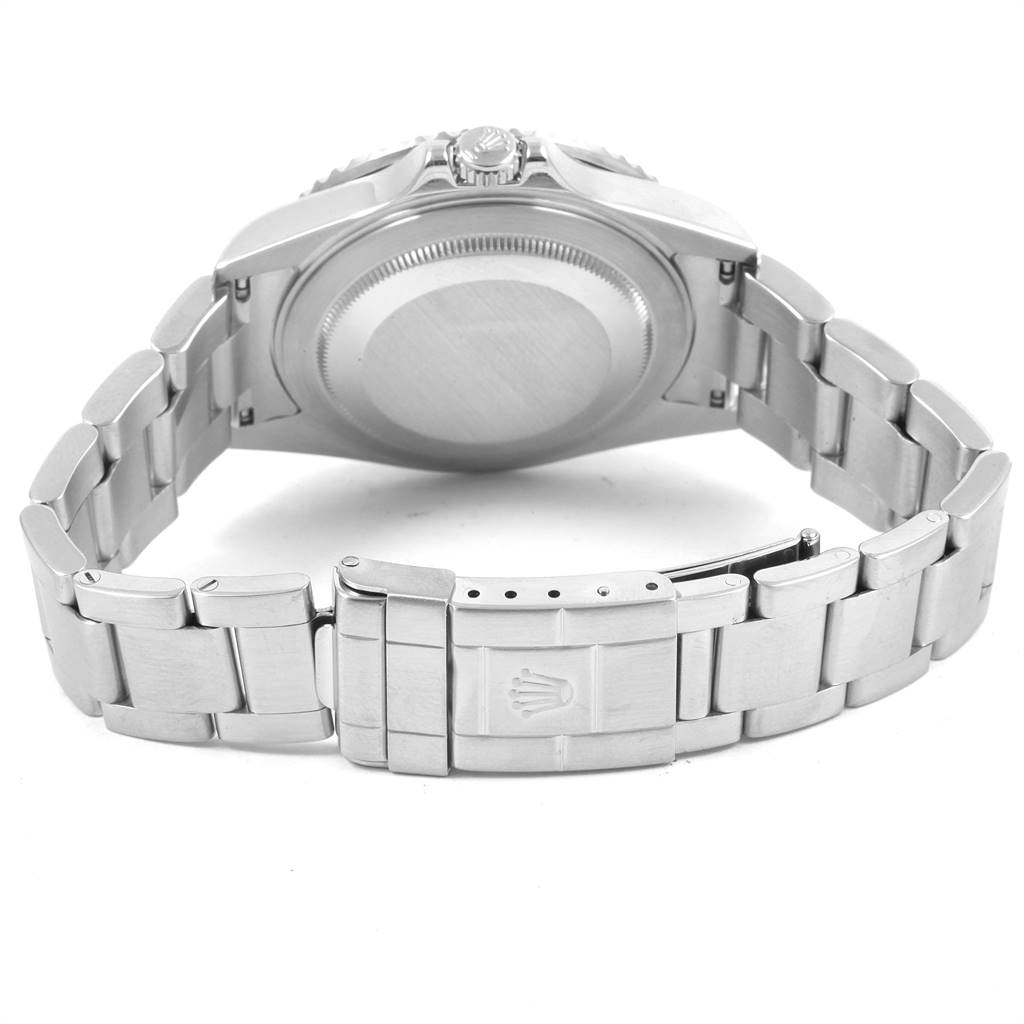 The image shows the back case, crown, and bracelet of a Rolex GMT-Master 16710 Men's Stainless Steel Black Dial 16710 Men's Stainless Steel Black Dial watch from a rear angle.