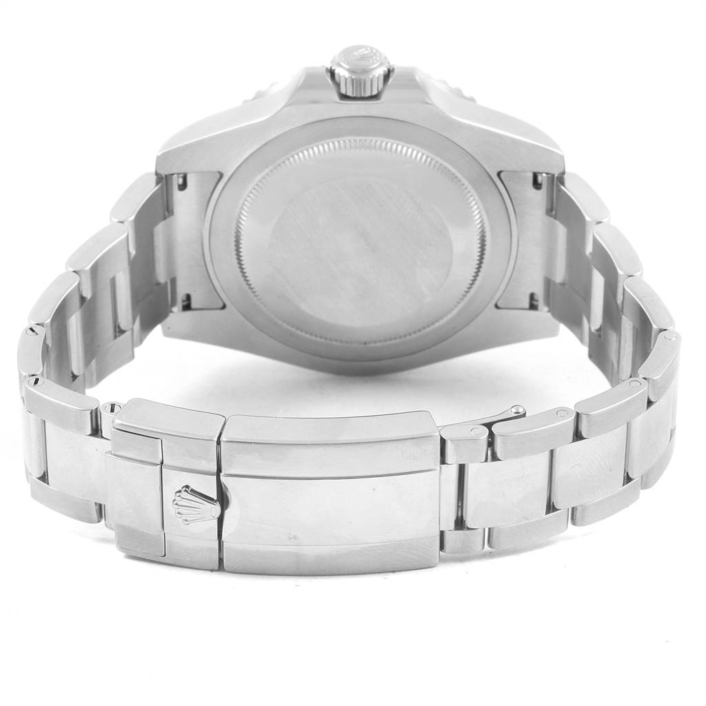 The image shows the back case and bracelet clasp of a Rolex GMT-Master 116710 Men's Stainless Steel Black Dial 116710 Men's Stainless Steel Black Dial watch.