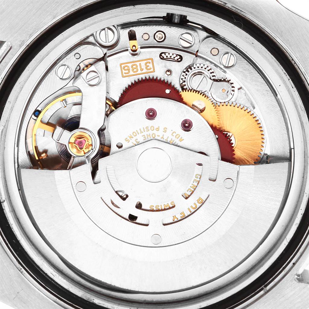 The image shows a close-up view of the inner mechanical movement of a Rolex GMT-Master 116710 Men's Stainless Steel Black Dial 116710 Men's Stainless Steel Black Dial watch.