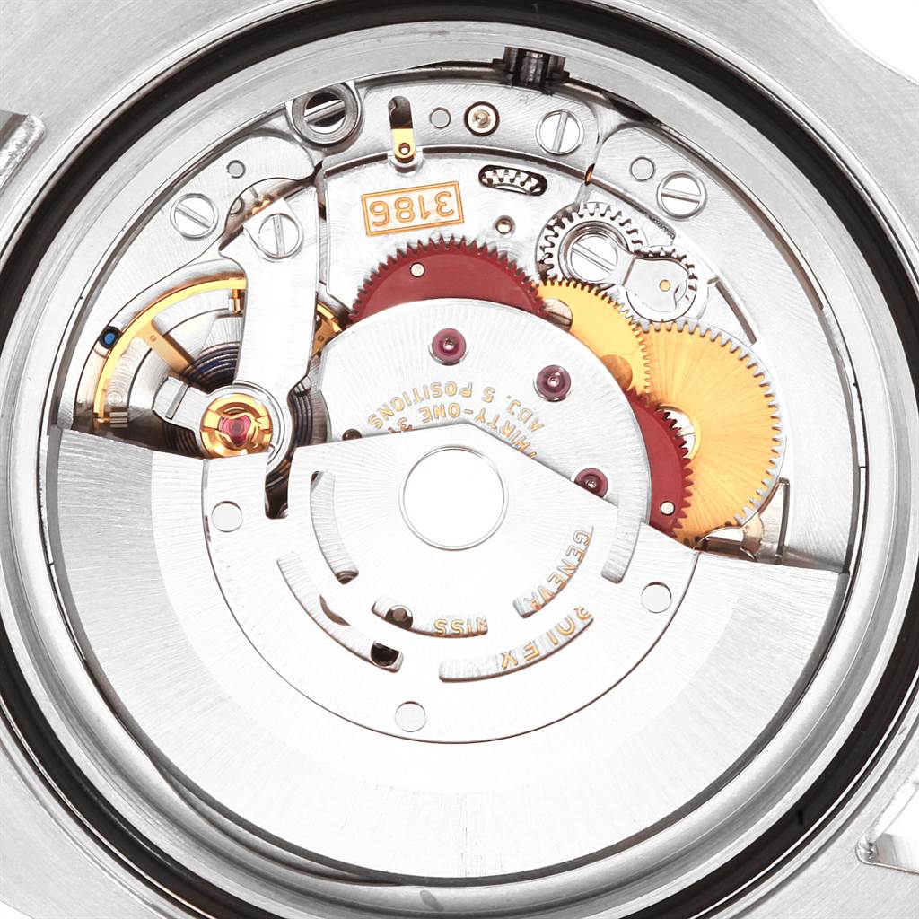 This image shows the intricate internal mechanism of the Rolex GMT-Master 116710 Men's Stainless Steel Black Dial 116710 Men's Stainless Steel Black Dial watch, viewed from the back case.