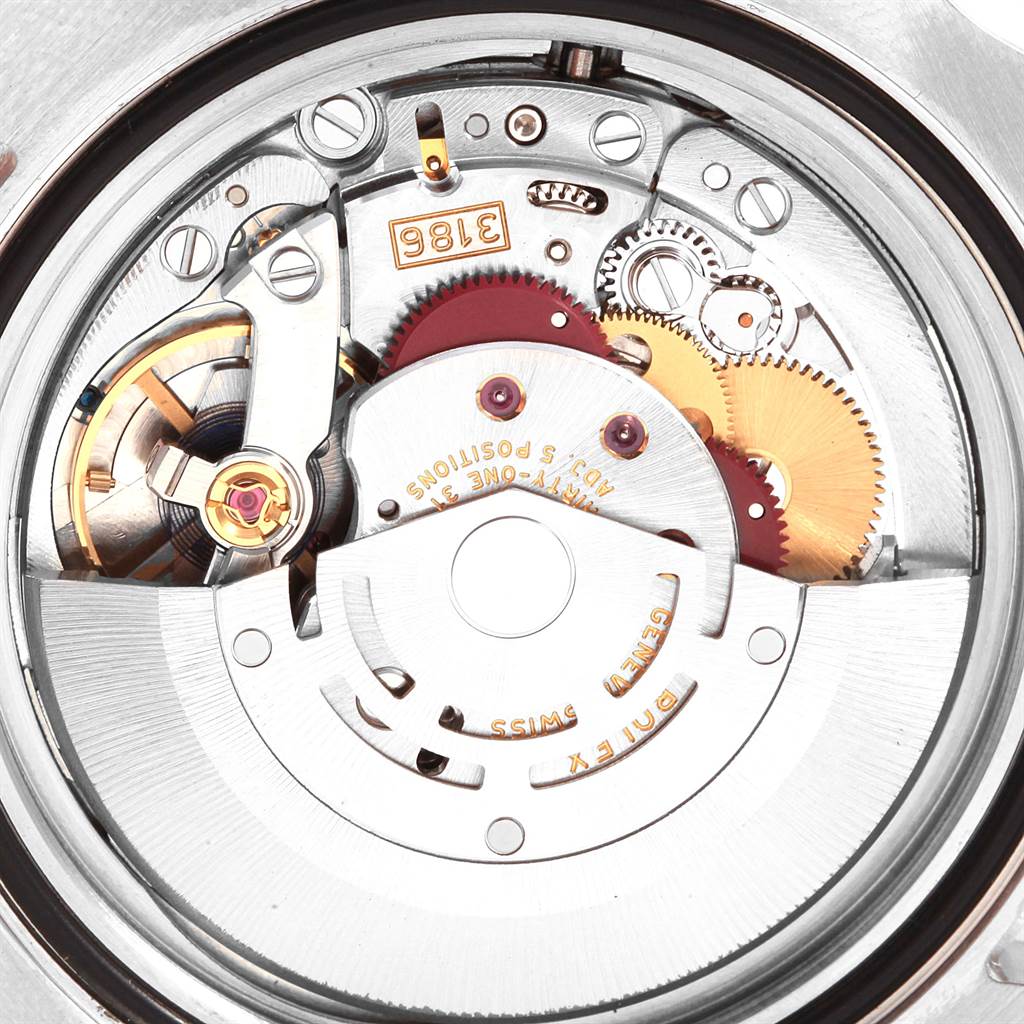 This image shows the internal movement mechanism of a Rolex GMT-Master 116710 Men's Stainless Steel Black Dial 116710 Men's Stainless Steel Black Dial watch from a top-down angle.