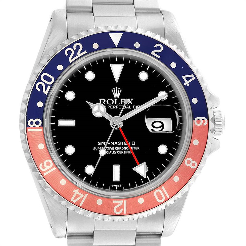 Rolex GMT Master II Blue Red Pepsi Bezel Insert Watch 16710 Box Papers SwissWatchExpo