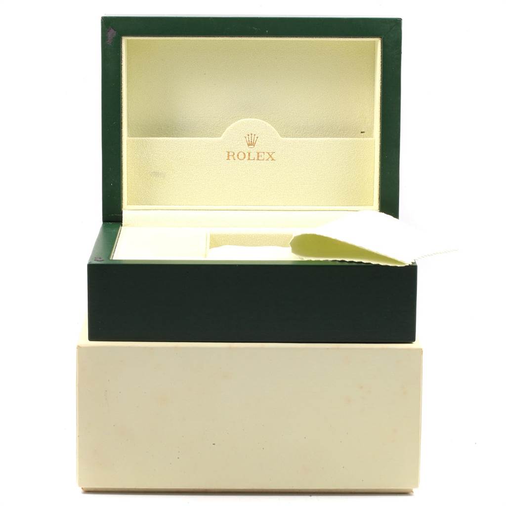 This image shows an open box for the Rolex GMT-Master 116710 Men's Stainless Steel Black Dial 116710 Men's Stainless Steel Black Dial model, displaying its inner compartments and lid with the Rolex logo.