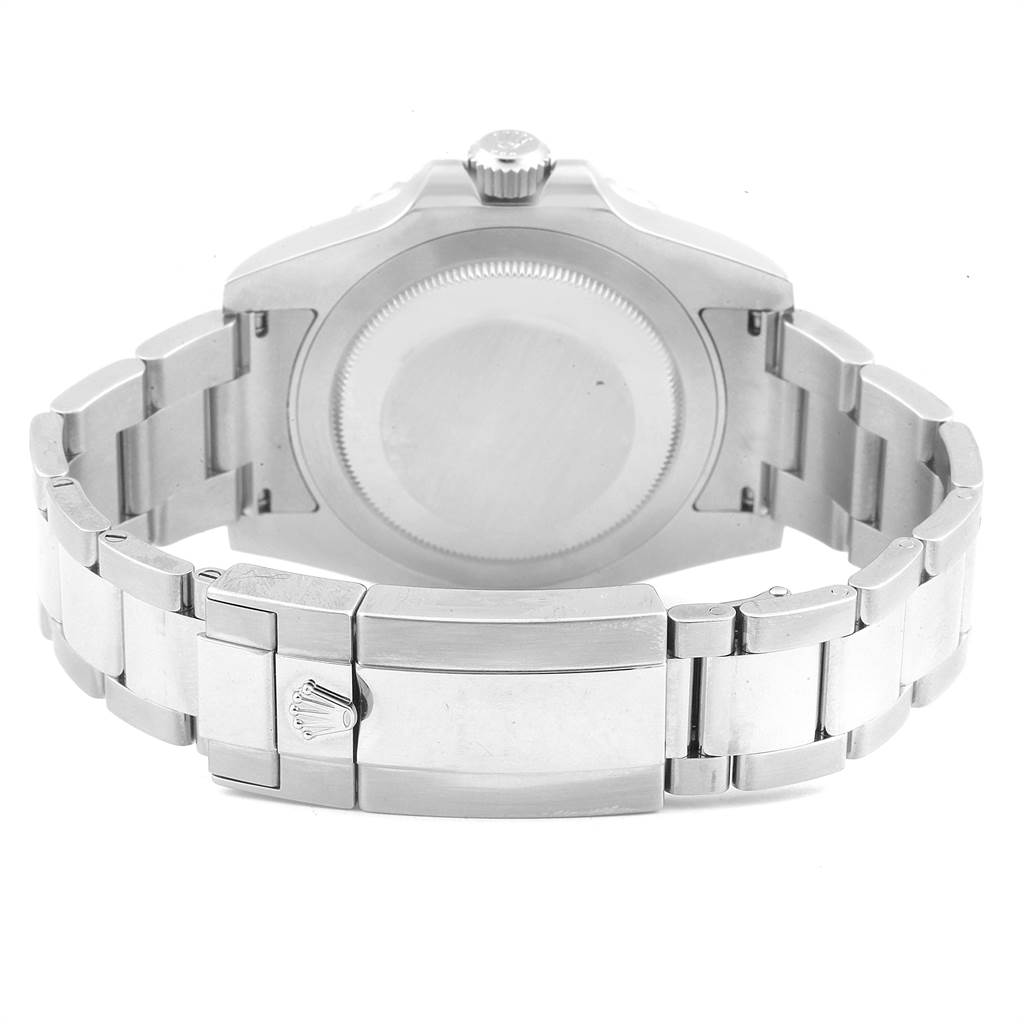 This Rolex GMT-Master 116710 Men's Stainless Steel Black Dial 116710 Men's Stainless Steel Black Dial watch is shown from the back, highlighting the case back and part of the bracelet.