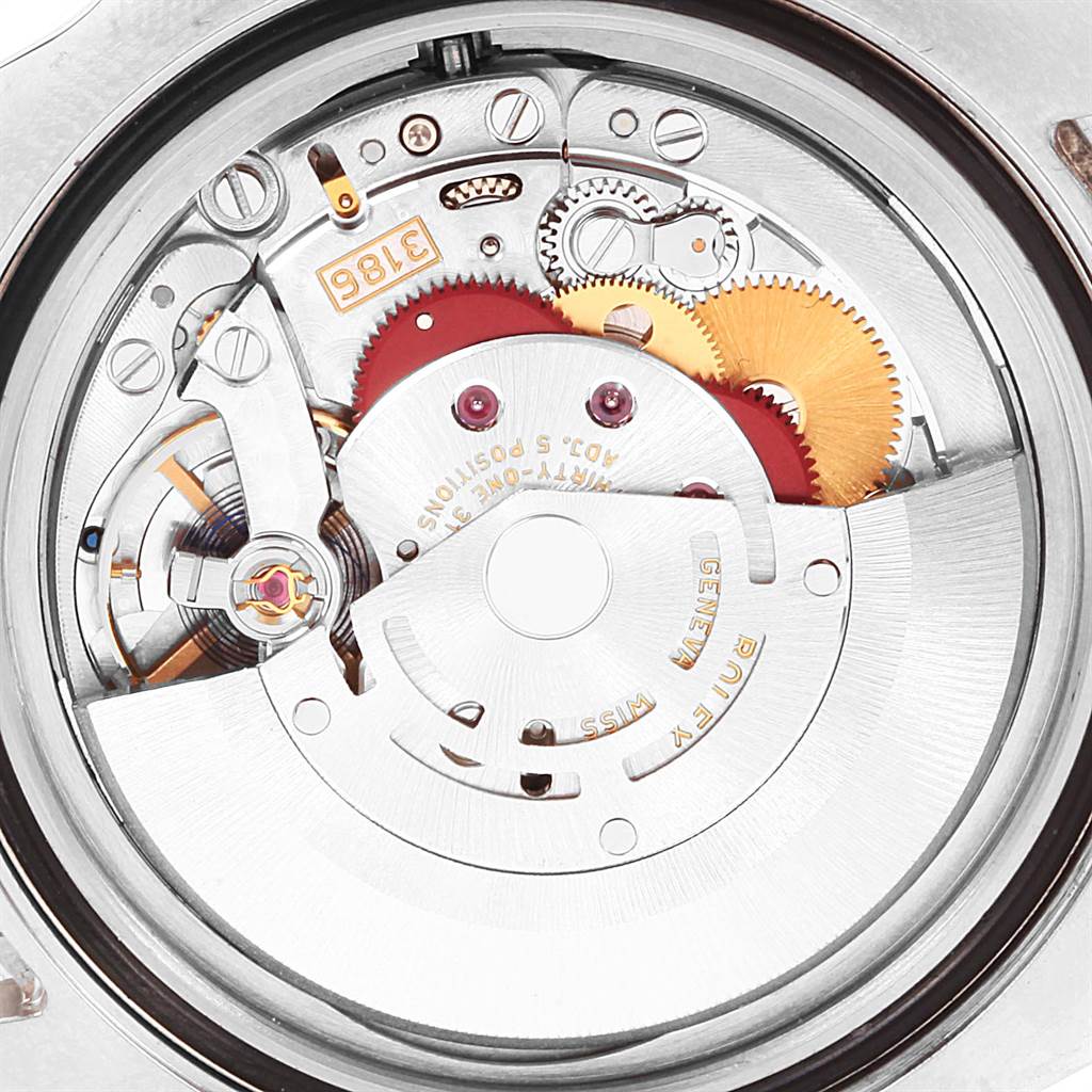 The image shows a close-up of the internal movement mechanism of the Rolex GMT-Master 116710 Men's Stainless Steel Black Dial 116710 Men's Stainless Steel Black Dial watch model.