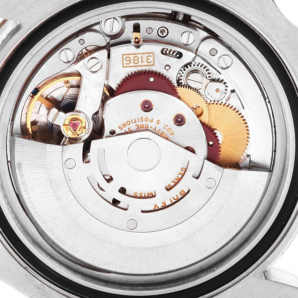 This image shows the inner mechanical movement of a Rolex GMT-Master 116710 Men
s Stainless Steel Black Dial 116710 Men
s Stainless Steel Black Dial watch from a rear angle.