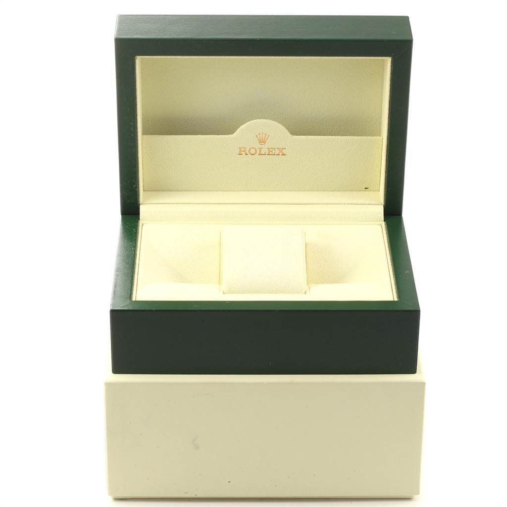 This image shows an open Rolex GMT-Master 116710 Men
s Stainless Steel Black Dial 116710 Men
s Stainless Steel Black Dial watch box, featuring the inner storage compartment and the brand logo.