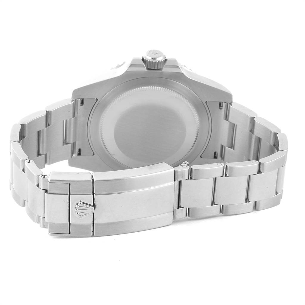 The image shows the back case and bracelet clasp of a Rolex GMT-Master 116710 Men's Stainless Steel Black Dial 116710 Men's Stainless Steel Black Dial watch.