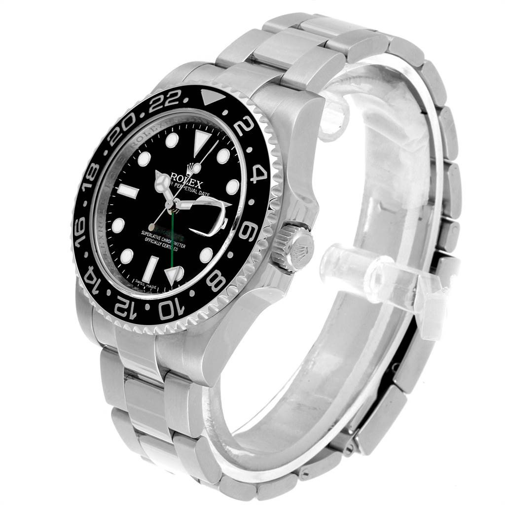The Rolex GMT-Master 116710 Men's Stainless Steel Black Dial 116710 Men's Stainless Steel Black Dial watch model is shown at a three-quarter view angle, displaying the face, bezel, and bracelet.