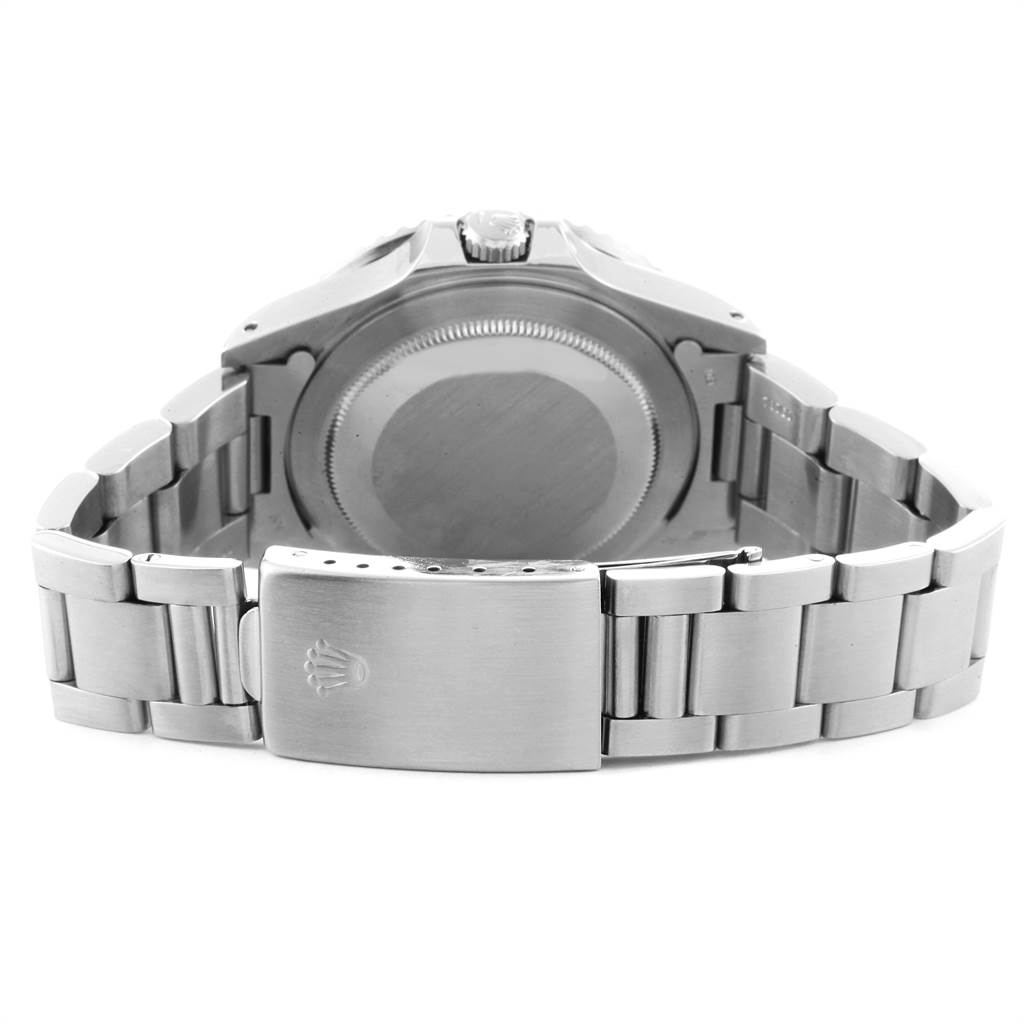 The image shows the back side of the Rolex GMT-Master 16760 Men's Stainless Steel Black Dial 16760 Men's Stainless Steel Black Dial watch, featuring the case back, clasp, and part of the bracelet.