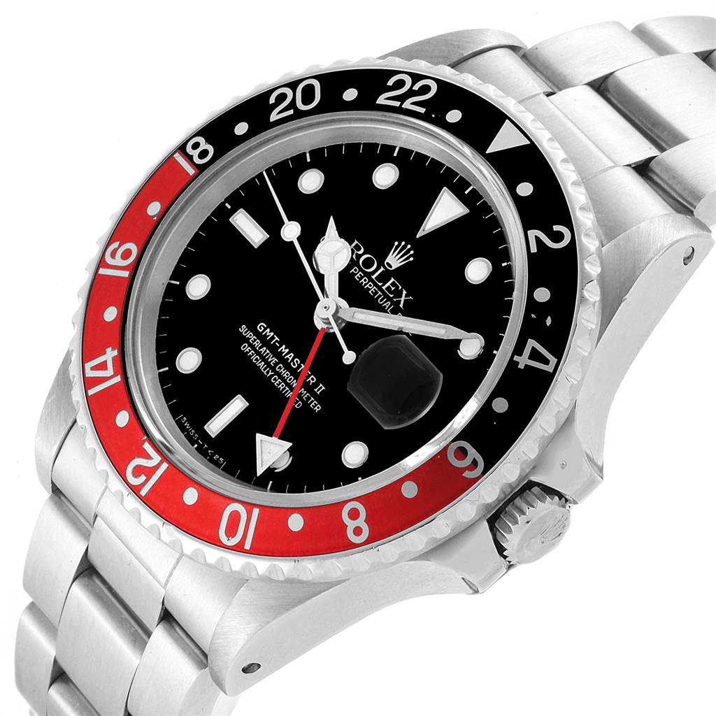 The image shows a close-up view of a Rolex GMT-Master 16760 Men's Stainless Steel Black Dial 16760 Men's Stainless Steel Black Dial watch focusing on the dial, bezel, and part of the bracelet.