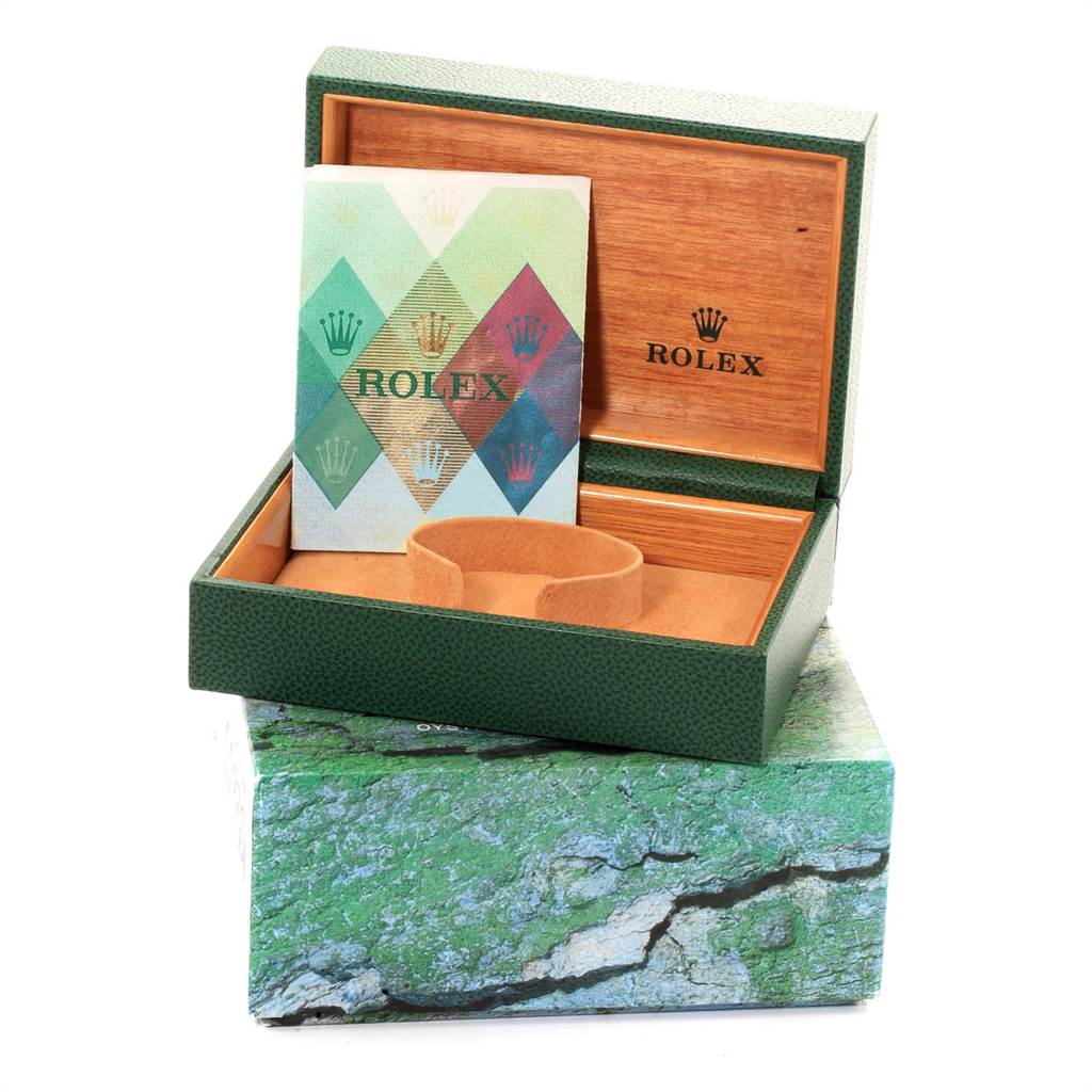 The image shows an open Rolex box containing a booklet and a cushion for the GMT-Master model watch.