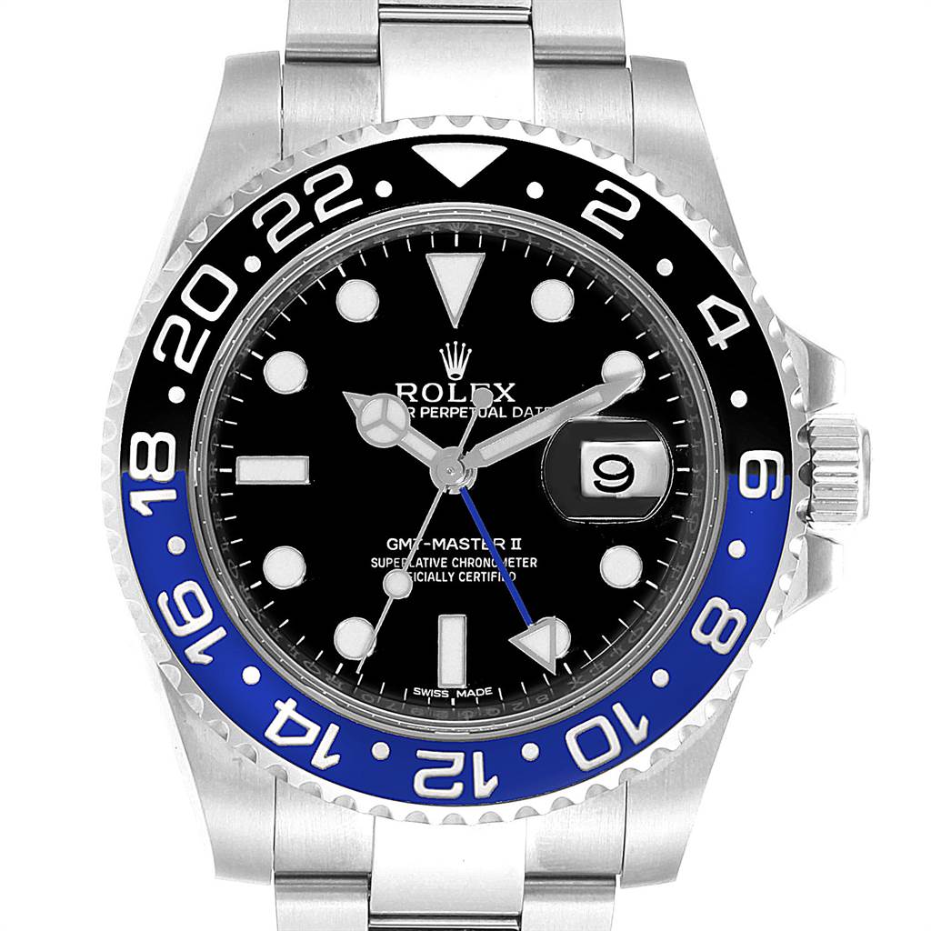 The image shows a Rolex GMT-Master 116710 Men's Stainless Steel Black Dial 116710 Men's Stainless Steel Black Dial II watch from the front, displaying the bezel, dial, hands, and bracelet.